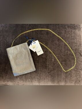 Clare V. Poche Silver Metal Chainmail Crossbody Bag Gold Chain
